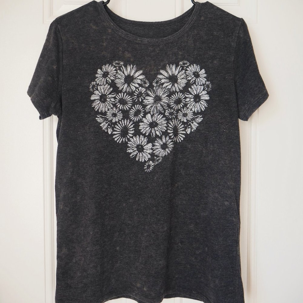 Dark Gray Floral Graphic Tee